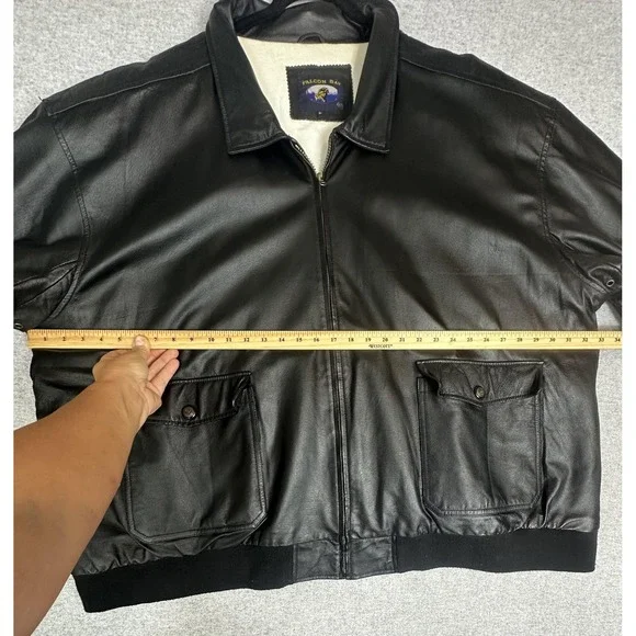 Falcon‎ Bay Leather Jacket Mens 6X Black Bomber American Flag Lining Big Tall